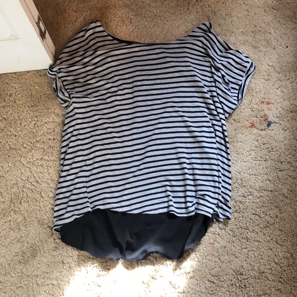 Grey and black striped layered blouse